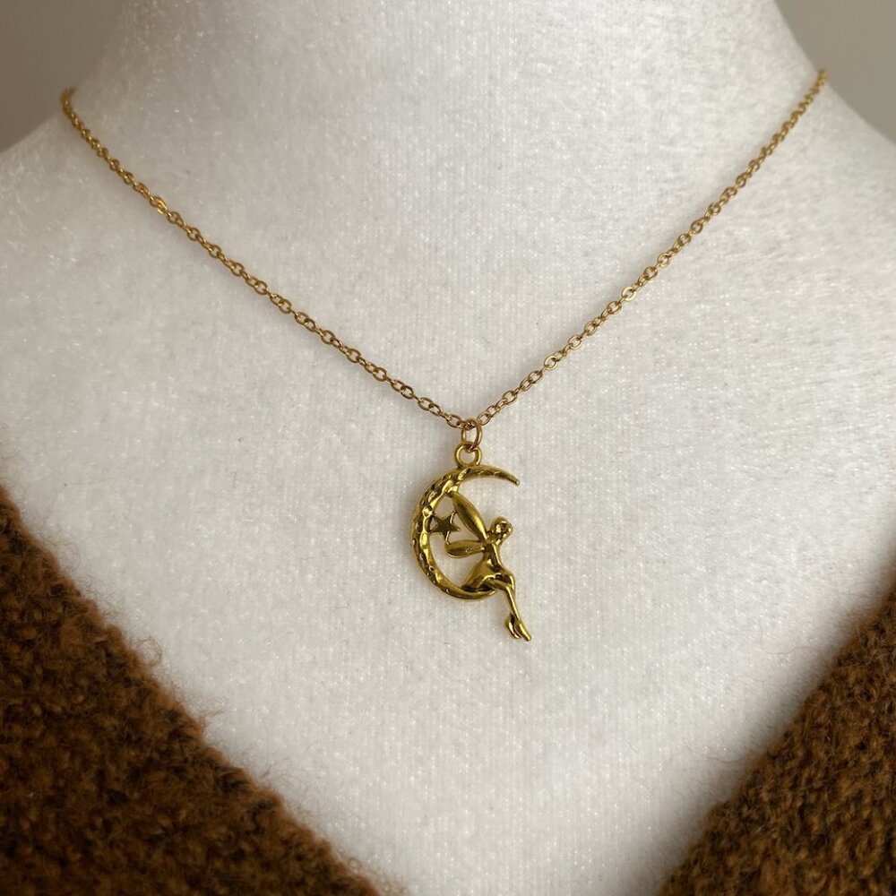 Handmade‎ Fairy 18K GOLD-PLATED STAINLESS STEEL Necklace Fae Whimsical Jewelry